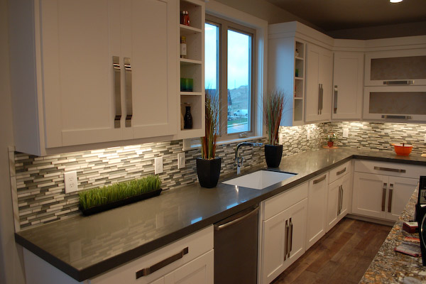 Kitchen with White Cabinets Grey Countertops