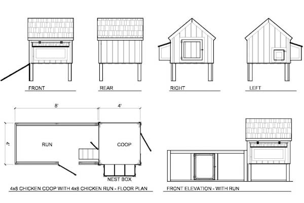 4x4 Chicken Coop Plans With Gable Roof and Chicken Run