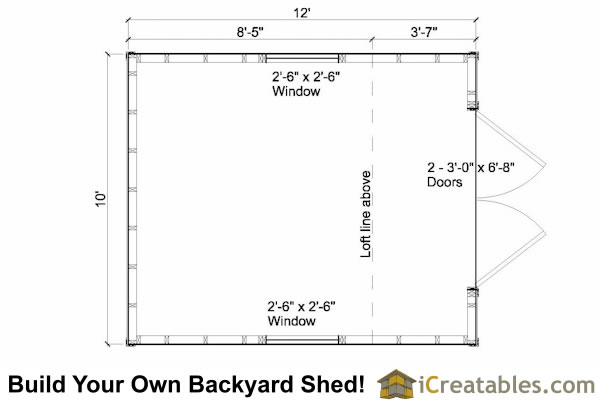 10x12 Gambrel barn shed plans floor plan