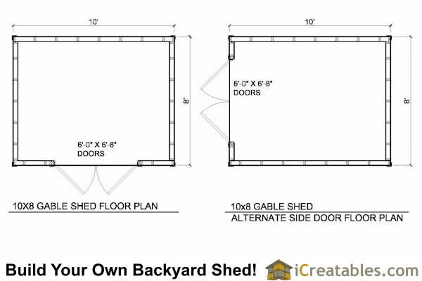 Building plans for a 10'x 8' storage shed with tall walls and factory 