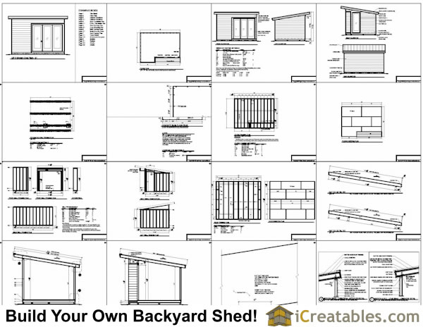 Sample of our 12x16 modern shed plans: