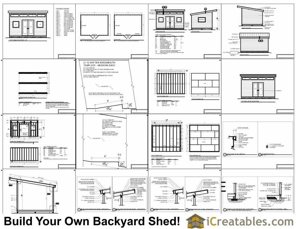 Sample of our 12x16 modern shed plans: