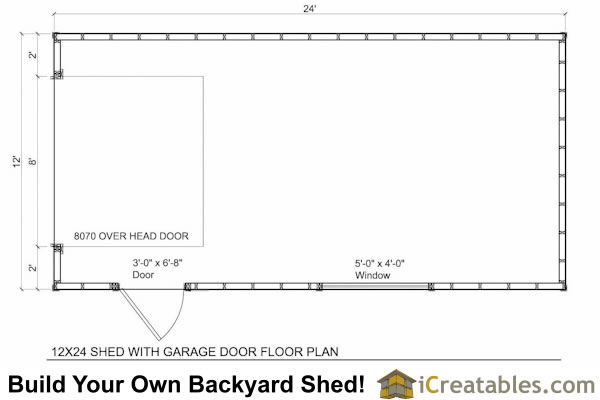 12x24 Gable Shed Plans With a Overhead Door Include The Following: