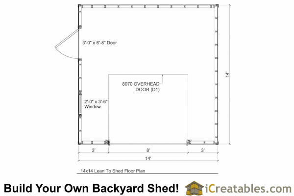 14x14 lean to shed floor plan