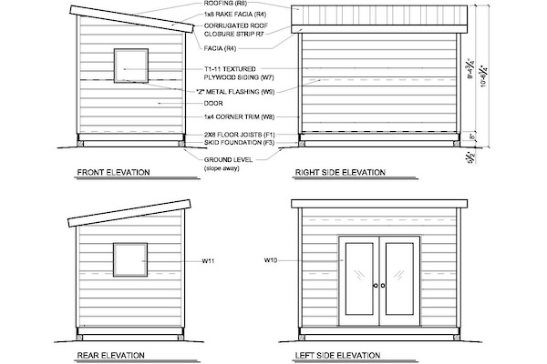 8x12 Modern Shed Plans | Studio Shed | Office Shed Plans