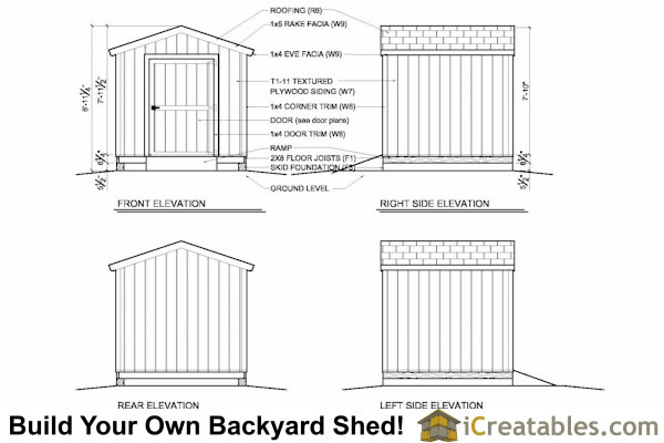 8x8 shed plan elevations