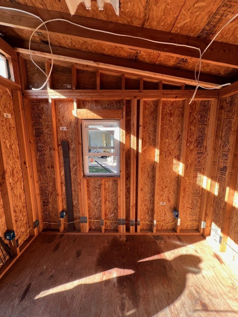 Modern shed wall framing and electrical