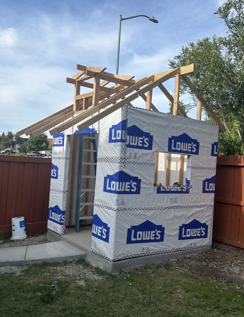 8x10 garden shed roof framing. Stick frame with cupola on roof.