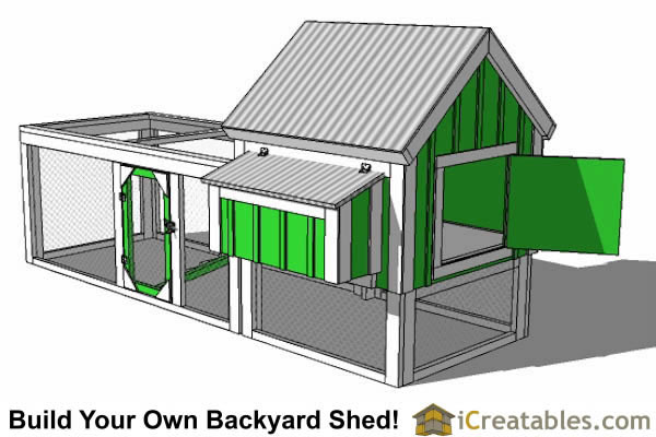 4x4 Chicken Coop Plans With Gable Roof and Chicken Run