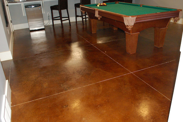 stained and epoxy concrete basement floor