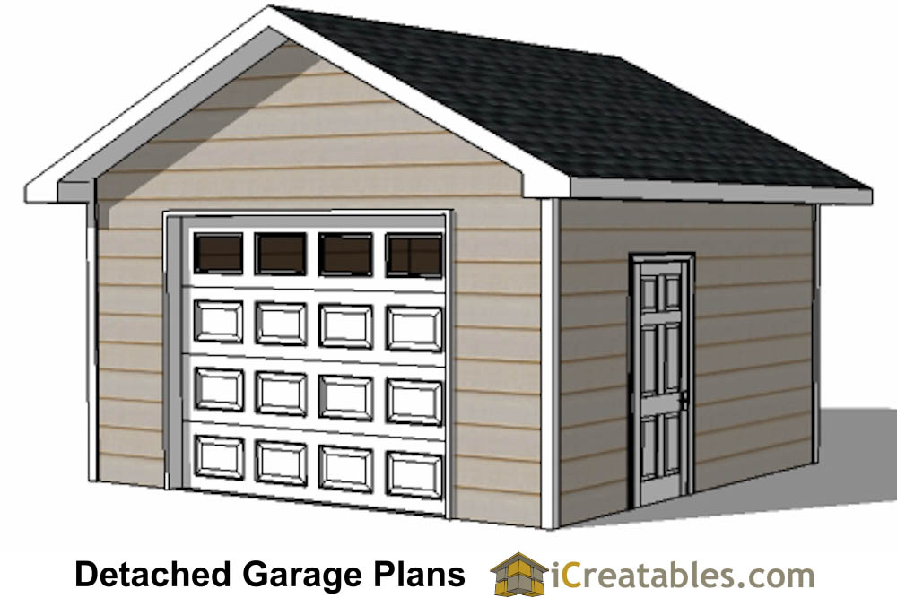 16x16 Garage Plans - 1 Car 1 Door Detached Garage Plans