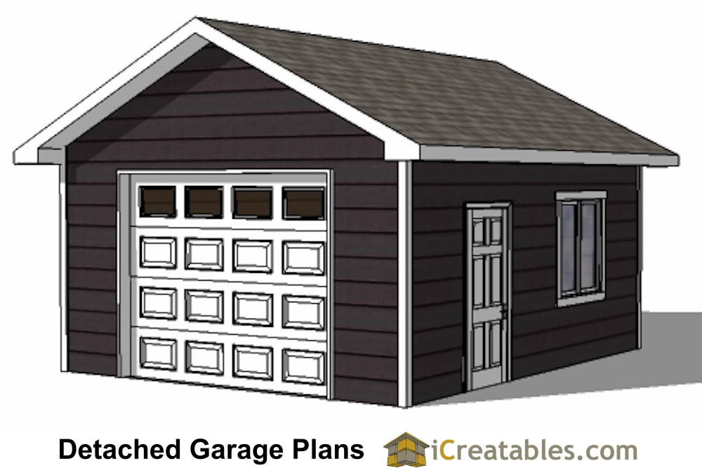 16x20 1 car 1 door detached garage plans