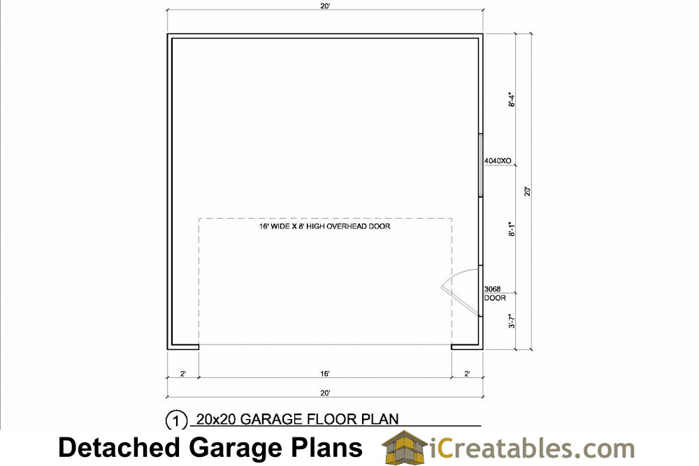 20x22 2 Car 1 Door Garage Floor Plan