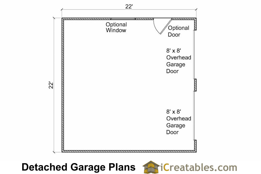 22x22 2 Car 2 Door Garage Floor Plan