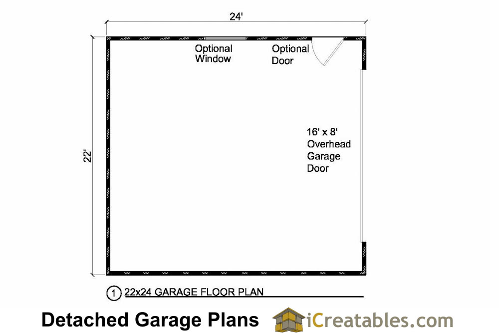 22x24 2 Car 2 Door Garage Floor Plan