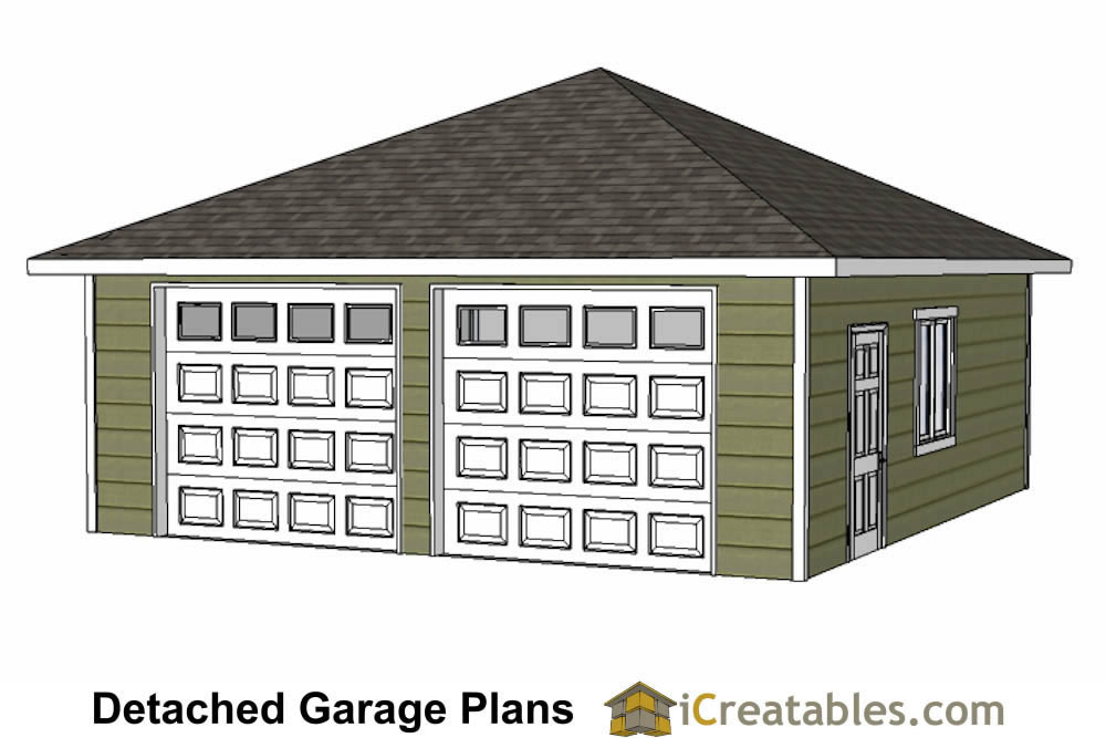 24x24 two car garage plans with single door hip roof