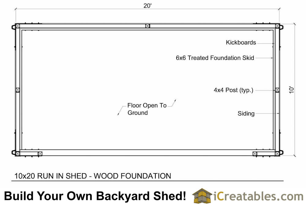 10x20 Run In Shed Plans With Wood Foundation