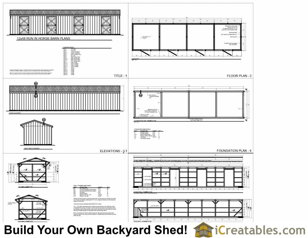 12x48 4 Stall Horse Barn Plans