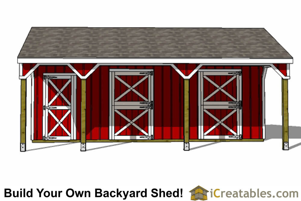 2 Stall Horse Barn Plans with 10x12 stalls and tack room.