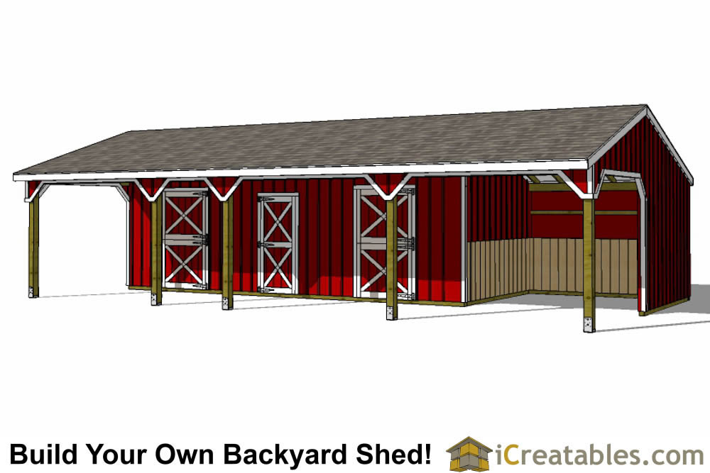 22x42 3 stall horse barn and tack room