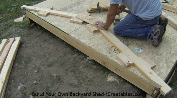 How to build shed roof rafters nailing on gussets