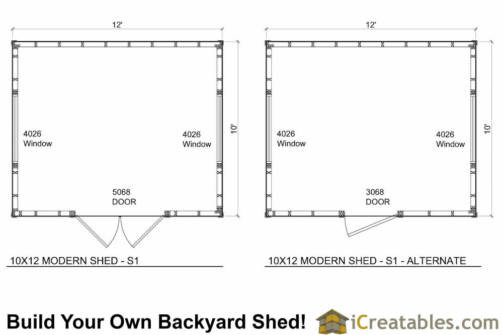 10x12 Modern Shed Plans Floor Plan - S1.