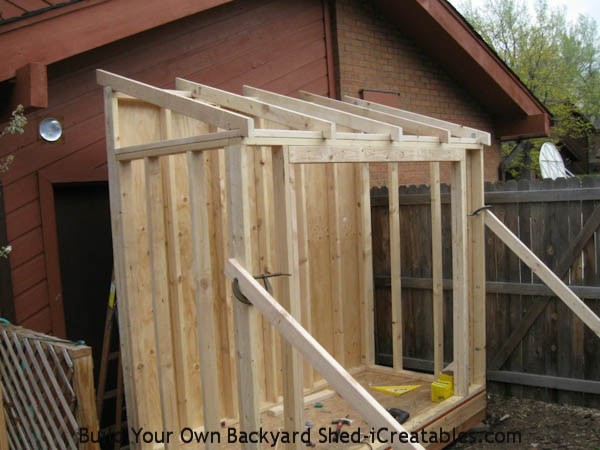 lean to shed rafters installed on shed walls