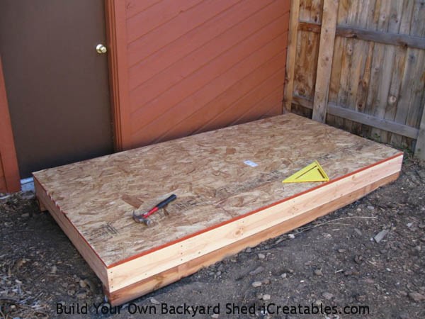 floor sheeting installed on 4x8 shed
