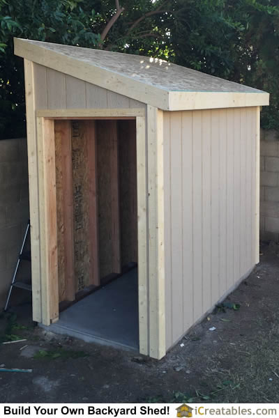 Lean To shed plans with roof sheeting installed. The fascia trim is 