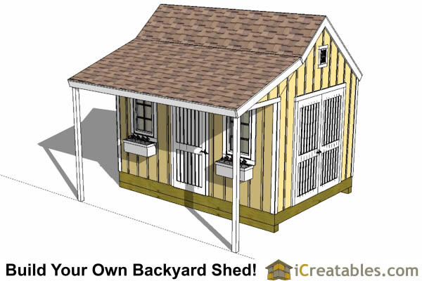 10x12 custom garden shed with 5x10 porch, metal roof