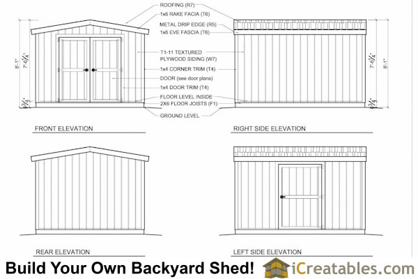 10x12 short shed plans elevations