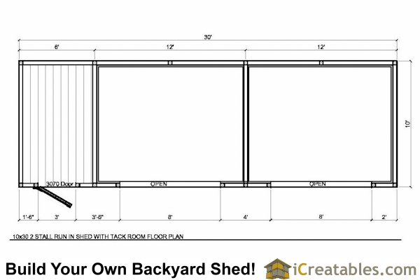 10x30 Horse Run Shed Plans and Tack Room Floor Plan