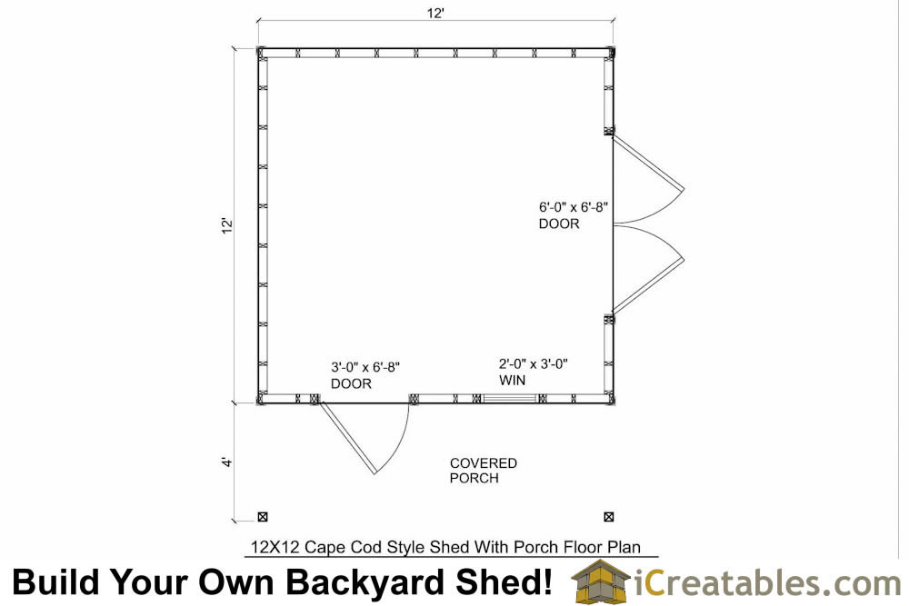 12x12 Cape Cod Shed With Porch Plans | icreatables