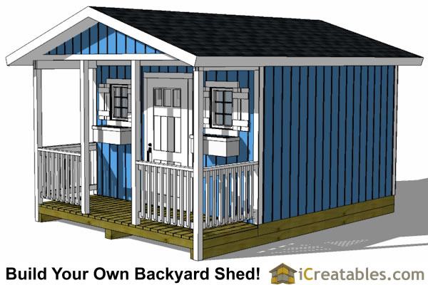 The 12x16 gable shed plans with porch include: