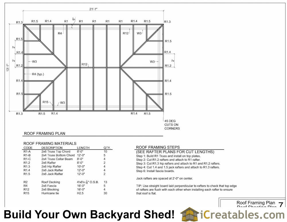 12x20 Hip Roof Shed Plans