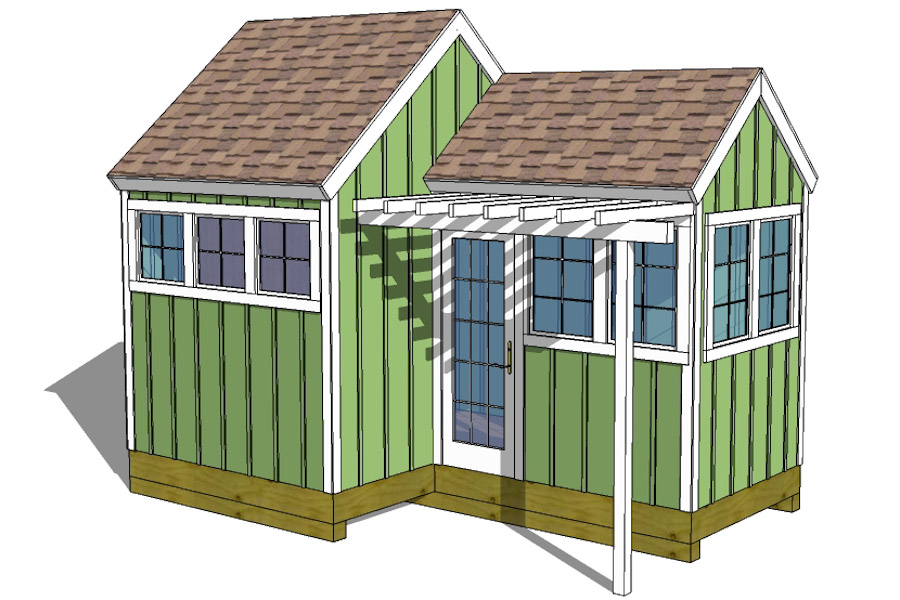 12x8-8x8 cottage shed plan front elevation