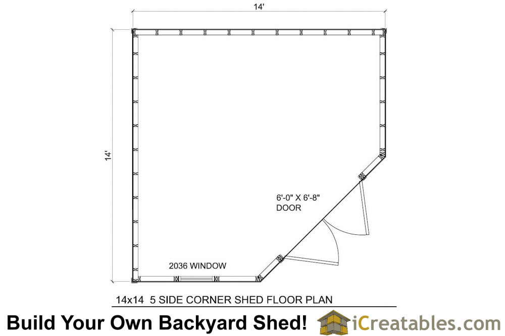 14x14 5 Sided Corner Shed Plans