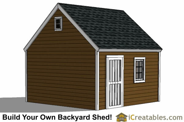 14x14 Colonial Steep Roof Shed Plans | iCreatables.com