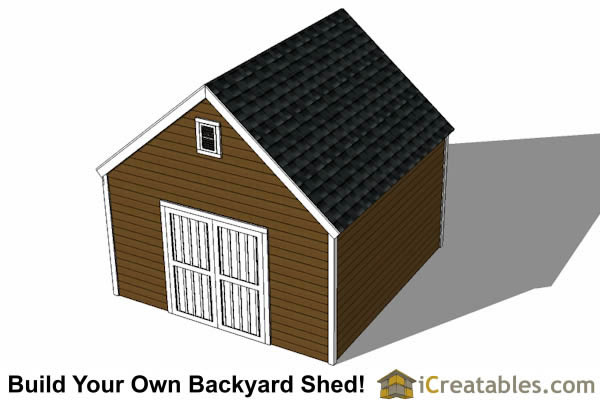 14x14 Colonial Steep Roof Shed Plans | iCreatables.com