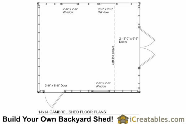 14x14 gambrel shed floor plans