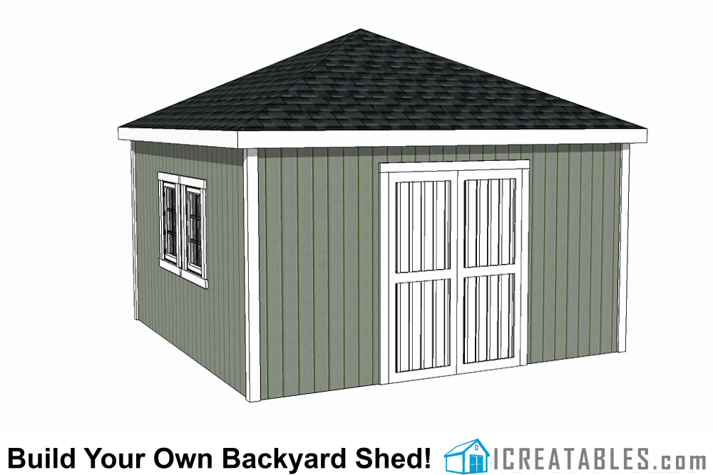 14x14 Hip roof shed plans design bluprints