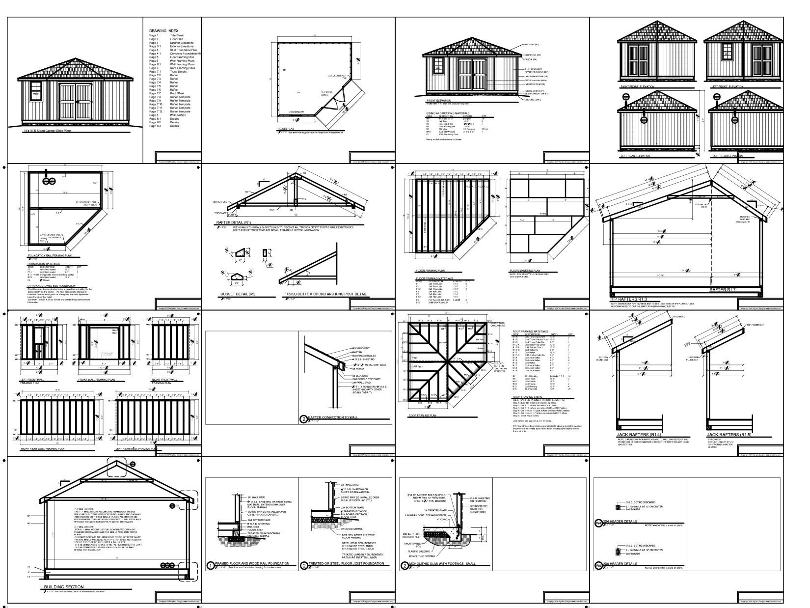 16x16 5 sided storage shed plans example