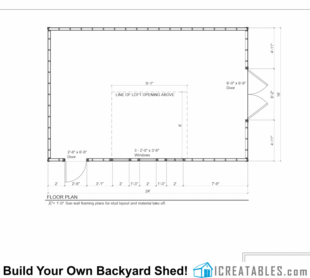 16x24 shed with dormer roof floor plans.