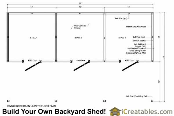 Stall Horse Barn Plans with Lean To icreatables SHEDS