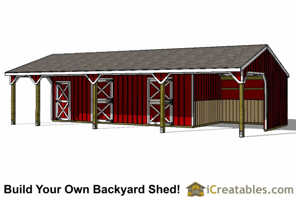22x42 3 stall horse barn and tack room