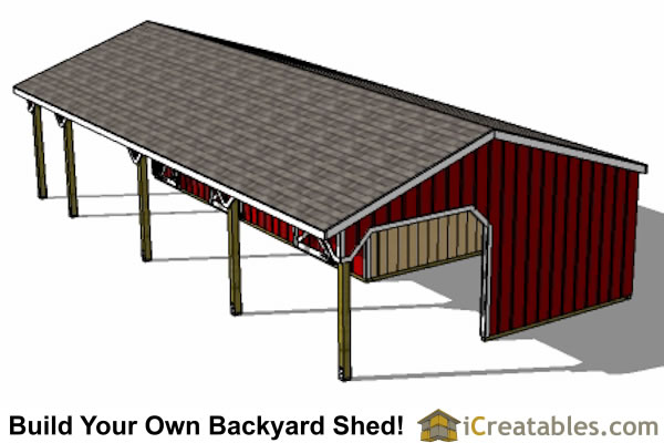 22x42 3 Stall Horse Barn with Tack Room and Lean to Breezeway Floor 