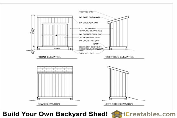 4x8 lean to shed with door on high side shed plan elevations