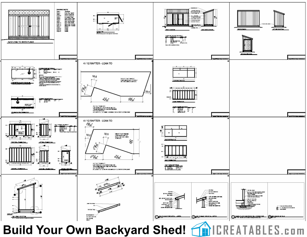 Sample of our 5x12 lean to storage shed plans: