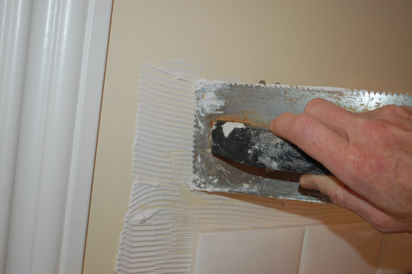 apply mastic to wall tile