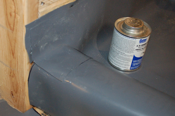 shower pan liner glue patch